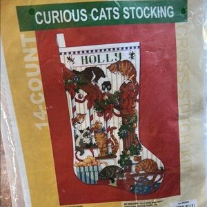 Curious Cats Cross Stitch Christmas Stocking Kit Kittens Made USA New Vintage